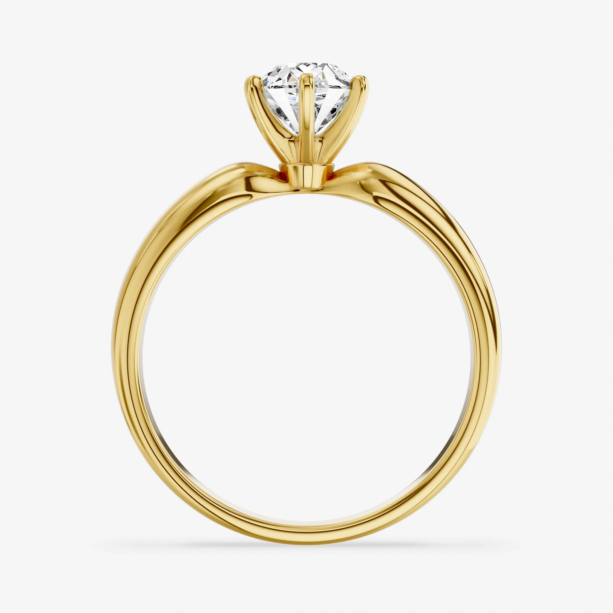 Round Lab-Grown Diamond Six-Prong Solitaire Ring in 14K Yellow Gold, Front view