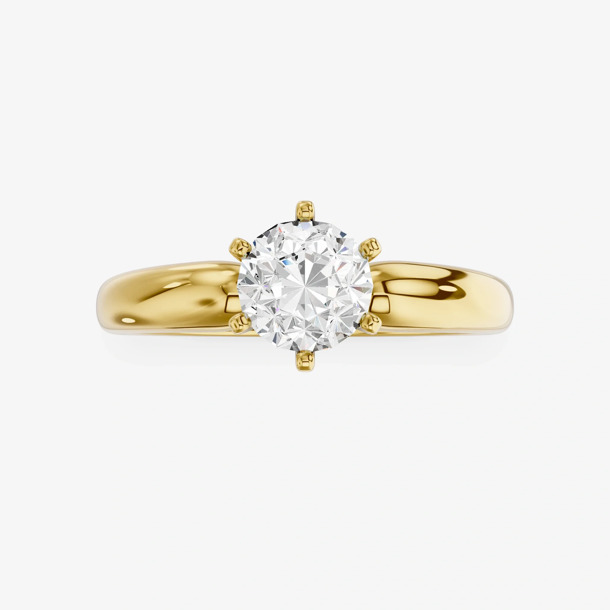 Round Lab-Grown Diamond Six-Prong Solitaire Ring in 14K Yellow Gold, Top view