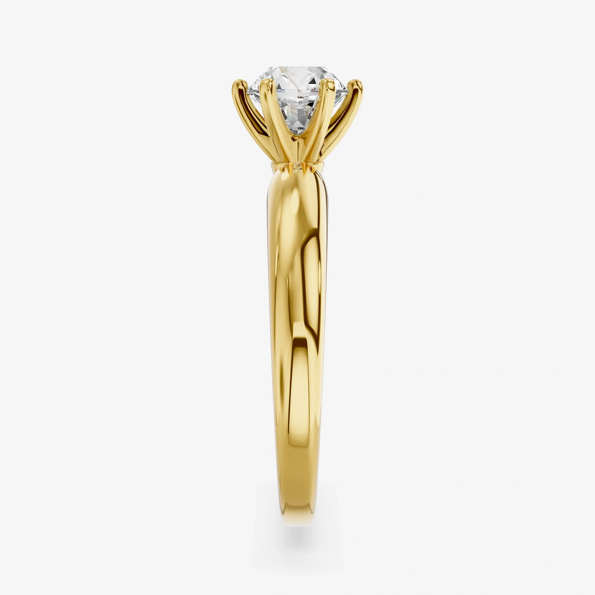 Round Lab-Grown Diamond Six-Prong Solitaire Ring in 14K Yellow Gold, Profile view