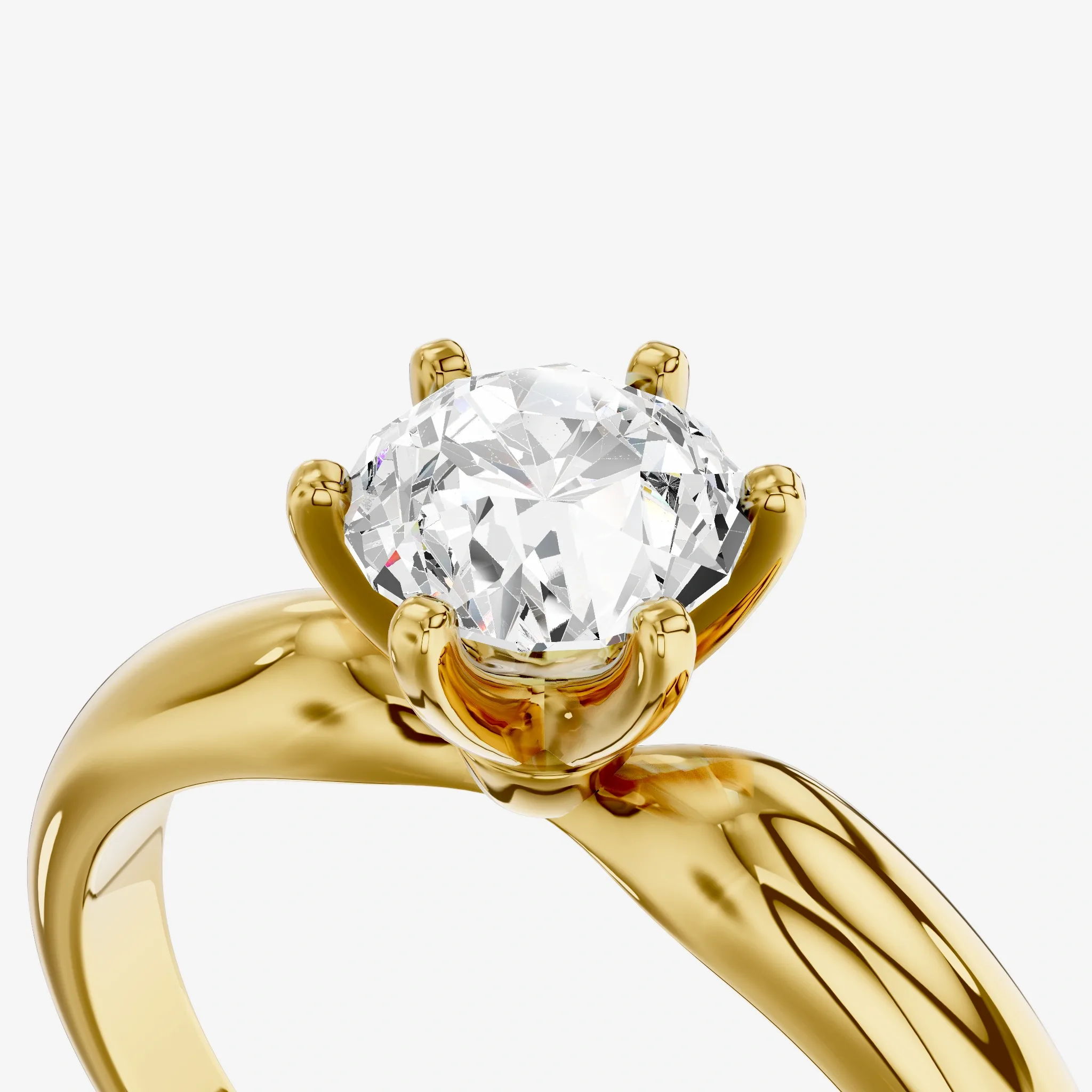 Round Lab-Grown Diamond Six-Prong Solitaire Ring in 14K Yellow Gold, Detail view